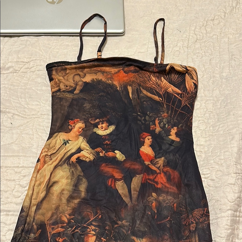 Vintage Art Print Spaghetti Strap Dress